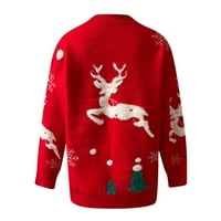 Ženski džemper grafički klirens dame božićno drvce faung s dugim rukavima okrugli vrat pletene pulover