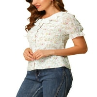 Allegra K ženski ruffle okrugli izrez cvjetni izvezeni majica