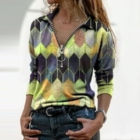 Qwertyu Plus Veličina majice s dugim rukavima za žene rever sa patentnim zatvaračem Geometrijske dame