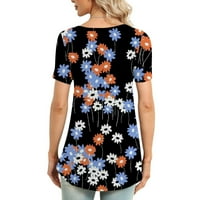 Ženska modna casual kvadratna cvjetna pločica s kratkim rukavima T-majica