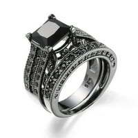 Angažovanje crna 2-u- Srebrna ženska vjenčanica Vintage Band Diamond set prstena