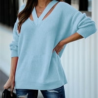 Dezed Ženski pleteni pulover Dukseri za čišćenje za žene Solid Boja dugih rukava Pulve V-izrez Duks