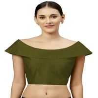 Eloria Ženska umjetnost svilena vrata Sari TOP bluza Partywewwer punila bez rublje patentnih zatvarača, boja: maslina zelena