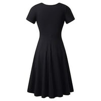 Haljine za žene ženke V-izrez kratki rukav, čvrste mini haljine MID-duljine modni mini hemise crni s