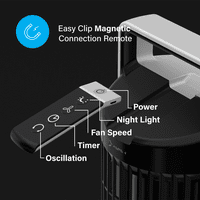 Prijenosni jednostavan za čišćenje oscilirajućeg toranjskog ventilatora sa brzinama ventilatora, uklonjivom bazom, noćnom svjetlu i magnetskom daljinskom upravljaču