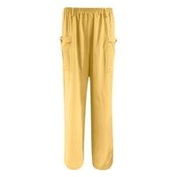 Ženske solidne boje visoke labave ženske hlače za žene žute veličine l
