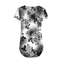 Ljetni vrhovi za žene modni kratki rukav cvjetni tisak majica Ležerne u trendovskoj posadu Izrez labavi