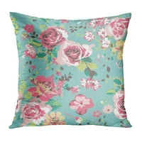 Šareni cvjetni ružičasti ružičasti ružin na zelenoj plavoj leptir romantičnoj flori apstraktan jastučni