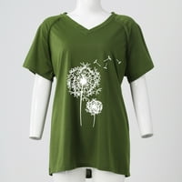 Huachen ženska moda V-izrez Print pulover casual majica s kratkim rukavima zelena xxxxxl
