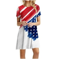 Ženska ljetna casual haljina kratki rukav Crew vrat Američka zastava na plaži 4th jul Crveni XL