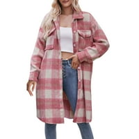 Entyinea Ženske zimske kapute Jesen Dressy Office Dvostruki Maxi dugi kaput s dugim kaputom Pink Pink