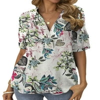 Avamo žene TEE V rect majica cvjetni ispis majica dame asimetrij tunika bluza za odmor ljeto na vrhu