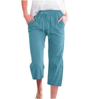 Capri pantalone za žene Ležerne prilike za ljeto od posteljine s visokim strukom pantnica čvrsta ravna