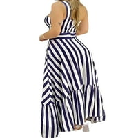 Voguele ženske sandress prugaste duge maxi haljine Provjerite ispisanu košulju haljina za odmor na mornaricu