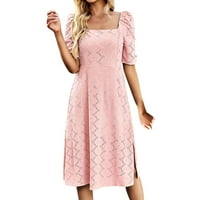 Cathalem Solid Boja kvadratna haljina Summer Temperament Elegantna kratka rukava duga haljina ružičasta