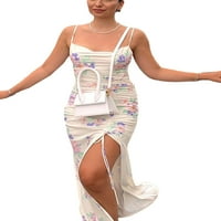 Duanyozu Ženska rušena haljina, špageta remen cvjetna visoka splitska haljina za zabavu na plaži