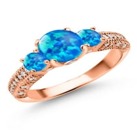 Gem kameni kralj 18k ruža pozlaćeni srebrni plavi Opal i bijeli moissan zaručnički prsten za žene