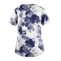 Gotyou ženski vrhovi ženski botanički cvjetni tisak kratkih rukava V izrez Top radna košulja tamno plava