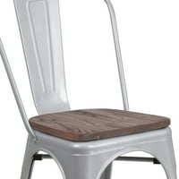 Bizchair srebrna metalna stolica sa drvenim sjedalom