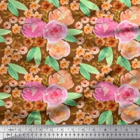 Soimoi Green Viscose Šifon tkanina od listova, ružičaste i breskve cvijeće akvarel za pratnje tkanine