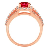 1.76ct okrugli rez crveni simulirani ruby ​​18K ružičasto zlato Angažovanje halo prstena veličine 8,75