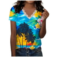 Ženska ljetna majica s kratkim rukavima od tiskane V izrez T-majice Ležerne prilike bluza m