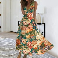 GDFUN ženski ljetni V izrez Mramorni otisak dugih haljina maxi haljina haljina za žene