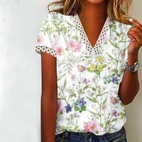 Yyeselk čipka V-izrez Žene Ljetne košulje casual kratkih rukava ugodne bluze trendi elegantni cvjetni