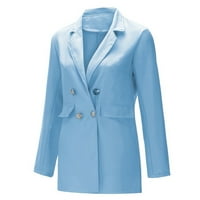 Francuska Dimple Ženska solidna boja Modni rever Slim Fit Sret Pocket Cardigan Suit Coat Sky Blue