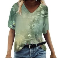 Žene plus majice Ženska moda casual plus veličina Scenic Cvijeće Ispis majica V-izrez The Green 5x