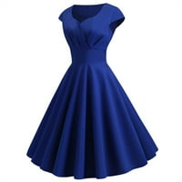Ženske oblače Solid V-izrez A-line Dužina koljena Modna ljetna haljina kratkih rukava Plava M