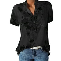 Sksloeg ženska blušnja za rad kratki rukav vintage cvjetni ispis bluza V-izrez, ležerna tunika bluza