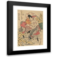 Toyokuni Utagawa Crni moderni uokvireni muzej umjetnički print pod nazivom - ratnik na rijeci konja