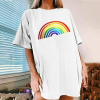 Prevelike majice za žene kapi na ramenu Ležerne majice na vrhu Rainbow Grafičke majice vrhovi kratkih