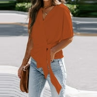 Ženski bluze Ženska ljetna modna modna boja kratki rukav luk pulover TOP narandžasti xl