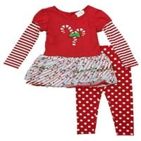 Little Girls Red Rucfle Candycane Outfit Božićna košulja i gamaši set 5