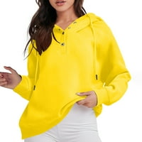 Lroplie vježbanje za žene plus veličine okrugli dekolte dugih rukava ženska majica s kapuljačom sa kapuljačom ovratnik nacrtavanje puloverske košulje odjeću žuta m