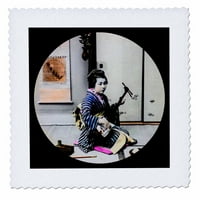 3drose Vintage Japanese Geisha pravljenje muzike na Shamisenu u starom Japanu - Quartu