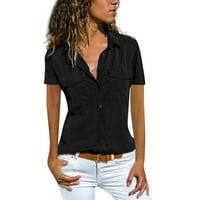 Ženski okrugli vrhovi vrata casual puni kratki rukav Isključite majicu džepova za ovratnike XL XL