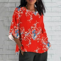 Yanhoo majice dužine rukava za žene pamučne lanene ljetne bluze Crewneck cvjetni ispisani slatki vrhovi
