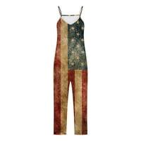 Ljetni ženski patriotski kombinuiti Ukupne hlače Trendy 4. jula Američka zastava Print bez rukava bez rukava s džepovima Khaki XL