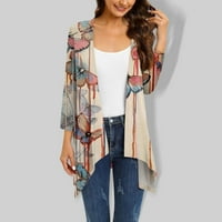 Virmaxy prevelizirani kardigani za žene 3 4Sleeve modne casual udobne džepove tiskarskog bluza Khaki