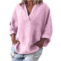 Ženska comfy plus veličina bluza moda Vintage odjeća trendi radna dugmeta V izrez dugih rukava majice