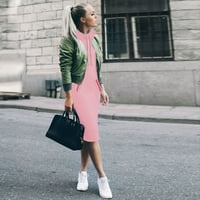 Maxi haljina za ženska posadna vrata casual tiska s dugih rukava mini haljina ružičasta s