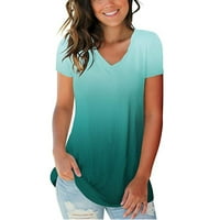 Vrhovi za žene Otemrcloc ženska modna gradijentna boja V-izrez kratki rukav majica za majicu Bluze Green