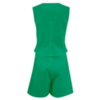 Cleariance ženski pamučni posteljina od veslaka set bez rukava kratke hlače za zelene boje 8