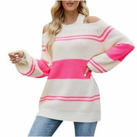 Ženski dugi rukav hladni džemper padaju na ležernu prugaste boje blok crew vrat pletene majice labave