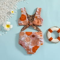 Flower Leopard od tiskani djevojke kupaći kostimi kupaći kostimi Bikini narandžasti veličine 110