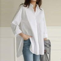 Fomens Weons Tops Bluze s dugim rukavima dolje majice za žene plus veličine Solid džep labava bluza