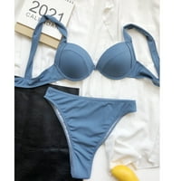 Ženski ljetni seksi dva bikinija visokog struka čvrstog kupaćih kupaćih kupaćih gužva na kontrolu podstavljen push up kupaći odijelo nebo plavo m